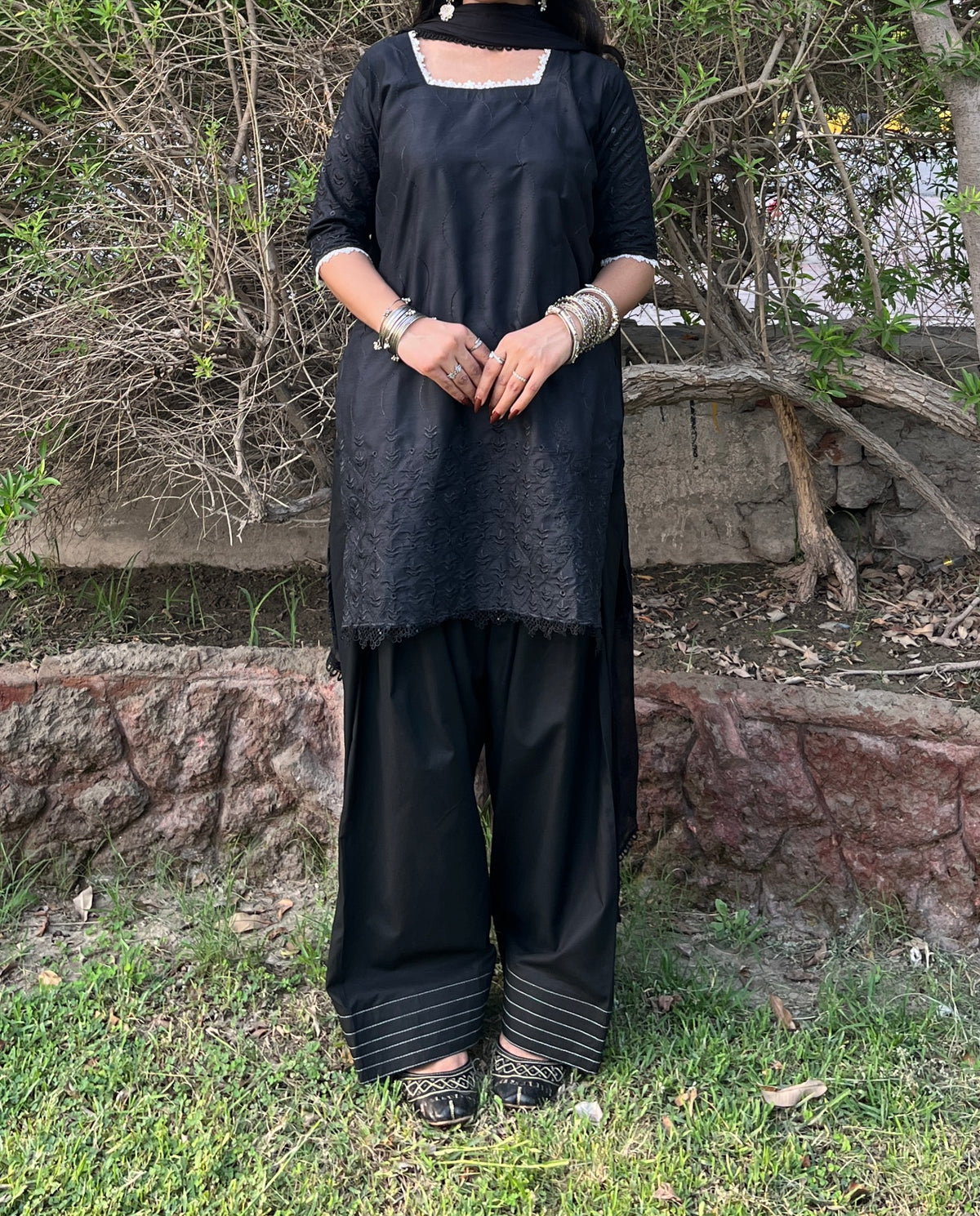 Black embroidered set